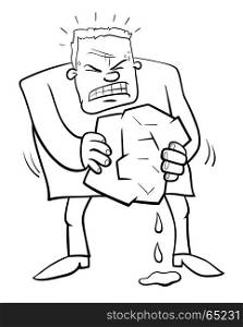 Black and White Cartoon Humorous Concept Illustration of Squeezing Water from Stone Saying or Proverb
