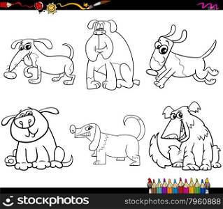 Black and White Cartoon Illustration Dogs Animal Characters Set for Coloring Book