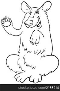 Black and white cartoon illustration of American black bear or Baribal animal character coloring book page
