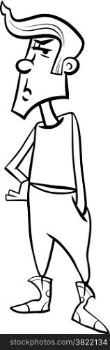 Black and White Cartoon Illustration of Angry or Offended Teenager Boy for Coloring Book