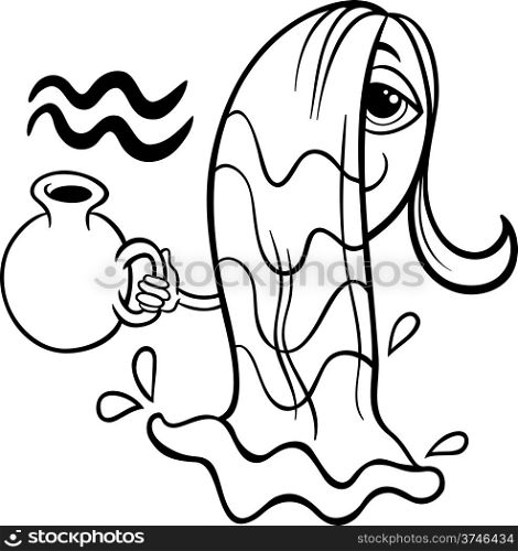 Black and White Cartoon Illustration of Aquarius or The Water Bearer Horoscope Zodiac Sign for Coloring Book