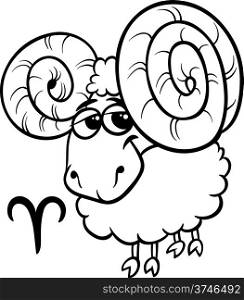 Black and White Cartoon Illustration of Aries or The Ram Horoscope Zodiac Sign for Coloring Book
