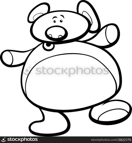 Black and White Cartoon Illustration of Big Cute Teddy Bear for Coloring Book