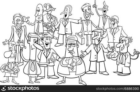 Black and White Cartoon Illustration of Businessmen and Managers Group