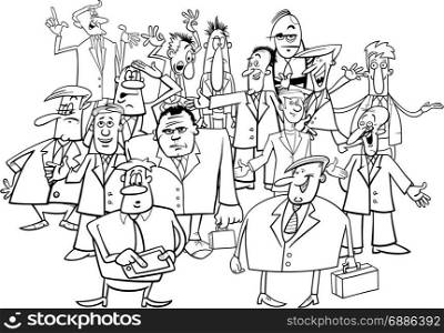 Black and White Cartoon Illustration of Businessmen or Managers and Office Workers Group