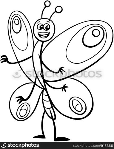 Black and White Cartoon Illustration of Butterfly Insect Animal Character Coloring Page