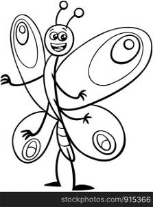 Black and White Cartoon Illustration of Butterfly Insect Animal Character Coloring Page