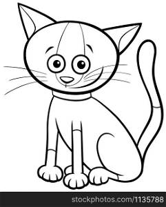 Black and White Cartoon Illustration of Cat or Kitten Comic Animal Character Coloring Book Page
