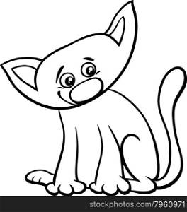 Black and White Cartoon Illustration of Cat or Kitten Pet Animal Character for Coloring Book