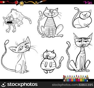 Black and White Cartoon Illustration of Cats Animal Characters Collection Coloring Book