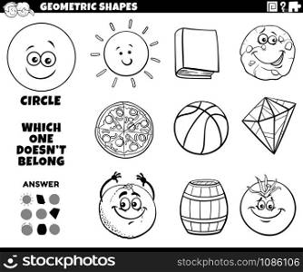 Black and White Cartoon Illustration of Circle Geometric Shape Educational Task for Children Coloring Book Page