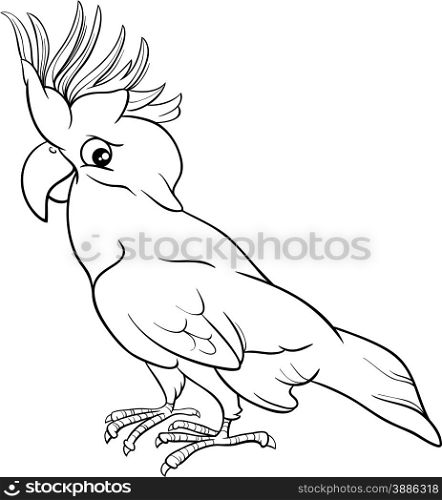 Black and White Cartoon Illustration of Cockatoo Parrot Bird for Coloring Book