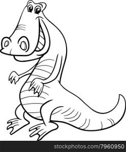 Black and White Cartoon Illustration of Crocodile or Alligator Reptile Animal for Coloring Book