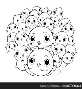 Black and White Cartoon Illustration of Cute Baby Animal Characters Group for Coloring Book