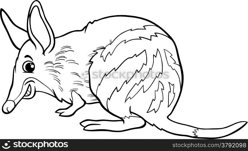 Black and White Cartoon Illustration of Cute Bandicoot Marsupial Animal for Coloring Book