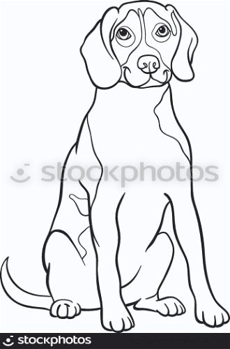 Black and White Cartoon Illustration of Cute Beagle Dog or Puppy for Coloring Book
