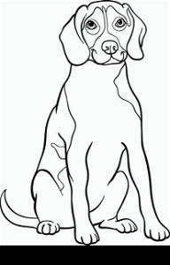 Black and White Cartoon Illustration of Cute Beagle Dog or Puppy for Coloring Book