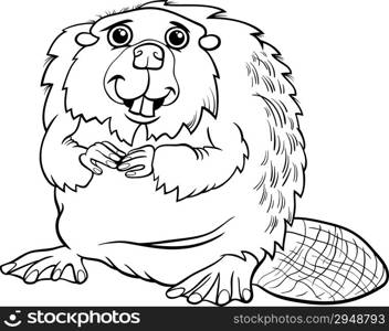 Black and White Cartoon Illustration of Cute Beaver Animal for Coloring Book