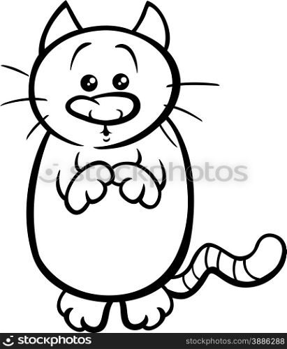 Black and White Cartoon Illustration of Cute Cat or Kitten Begging for Food for Coloring Book
