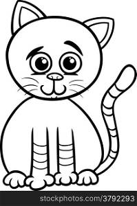 Black and White Cartoon Illustration of Cute Cat Pet Character for Coloring Book
