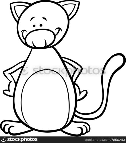 Black and White Cartoon Illustration of Cute Cat Pet Character for Coloring Book