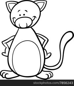 Black and White Cartoon Illustration of Cute Cat Pet Character for Coloring Book