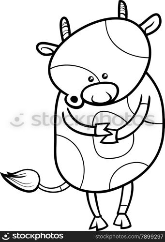 Black and White Cartoon Illustration of Cute Cow Farm Animal for Coloring Book