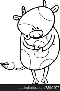 Black and White Cartoon Illustration of Cute Cow Farm Animal for Coloring Book