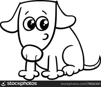 Black and White Cartoon Illustration of Cute Dog or Puppy for Coloring Book