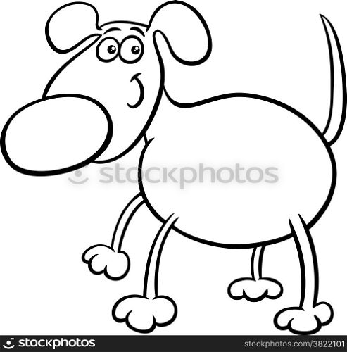Black and White Cartoon Illustration of Cute Dog Pet Character for Coloring Book