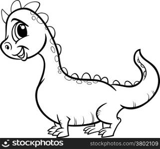 Black and White Cartoon Illustration of Cute Dragon Fantasy Character for Coloring Book