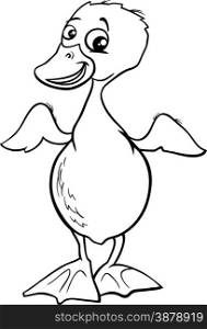 Black and White Cartoon Illustration of Cute Duckling Baby Bird Animal for Coloring Book