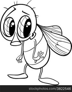 Black and White Cartoon Illustration of Cute Fly Insect Character for Coloring Book