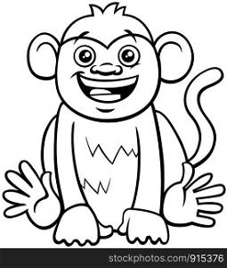Black and White Cartoon Illustration of Cute Funny Monkey Primate Animal Character Coloring Book