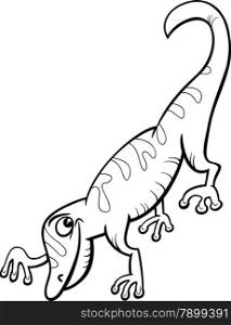 Black and White Cartoon Illustration of Cute Gecko Reptile Animal for Coloring Book