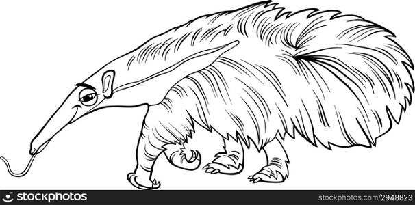 Black and White Cartoon Illustration of Cute Giant Anteater Animal for Coloring Book