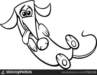 Black and White Cartoon Illustration of Cute Happy Dog for Coloring Book
