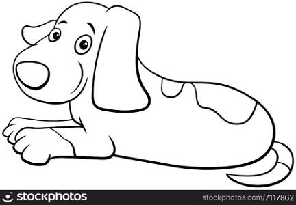 Black and White Cartoon Illustration of Cute Happy Puppy or Dog Animal Character Coloring Book Page
