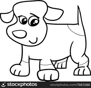 Black and White Cartoon Illustration of Cute Little Spotted Dog or Puppy for Coloring Book