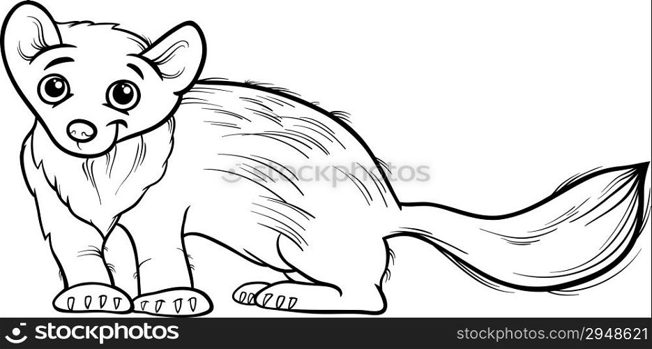 Black and White Cartoon Illustration of Cute Marten Animal for Coloring Book