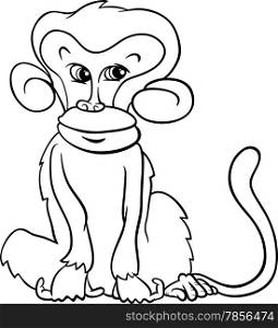 Black and White Cartoon Illustration of Cute Monkey Primate Animal for Coloring Book