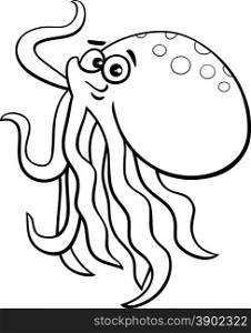 Black and White Cartoon Illustration of Cute Octopus Sea Animal for Coloring Book