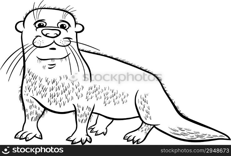 Black and White Cartoon Illustration of Cute Otter Animal for Coloring Book