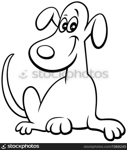 Black and White Cartoon Illustration of Cute Playful Dog Comic Animal Character Coloring Book Page