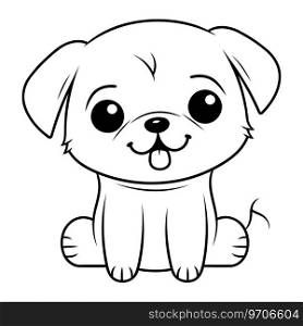 Black and White Cartoon Illustration of Cute Puppy Dog Animal Character