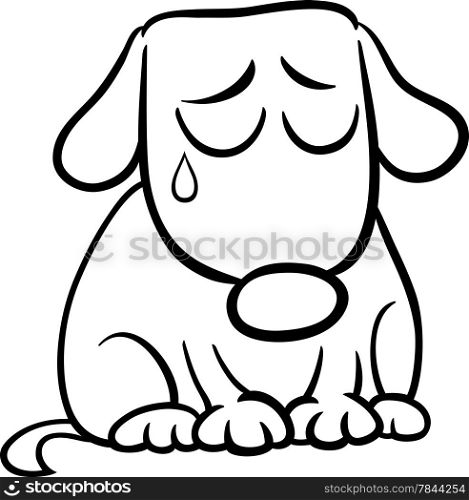 Black and White Cartoon Illustration of Cute Sad Dog or Puppy for Coloring Book