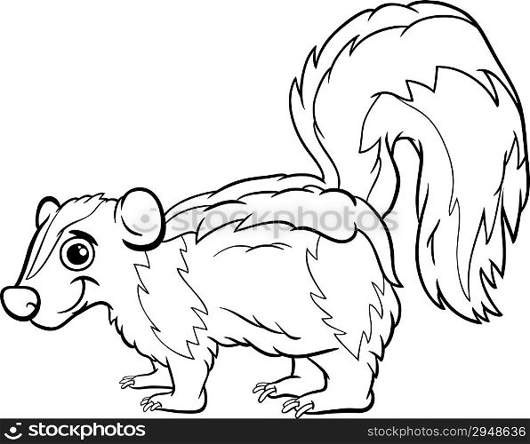 Black and White Cartoon Illustration of Cute Skunk Animal for Coloring Book