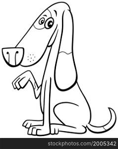 Black and white cartoon illustration of cute spotted dog comic animal character coloring book page