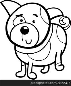 Black and White Cartoon Illustration of Cute Spotted Dog or Puppy for Coloring Book