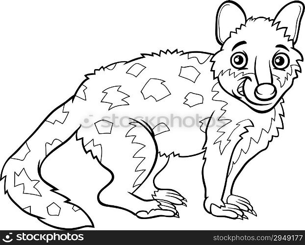 Black and White Cartoon Illustration of Cute Tiger Quoll Animal for Coloring Book